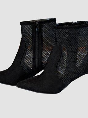 Alfani Black Mesh Panel Ankle Booties Pointed Toe Stiletto Heel Size 5.5